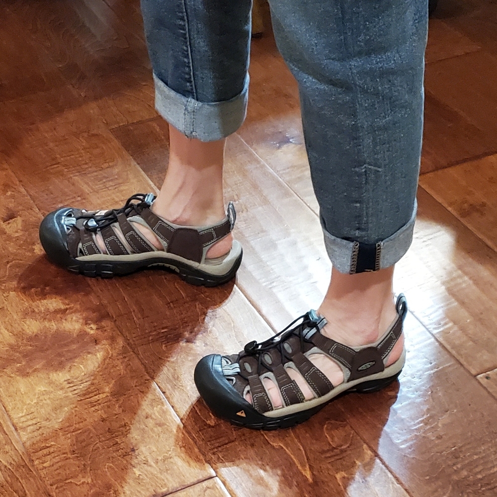 Gray and Pink Outdoor Sandals